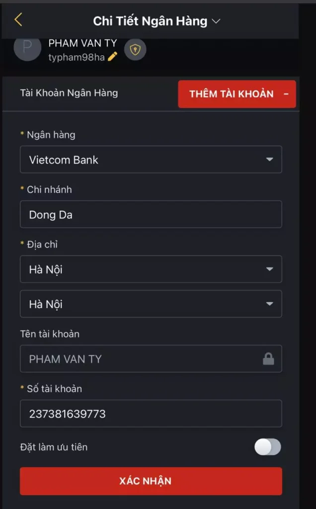 Cập nhật thông tin giao dịch gửi tiền VN88